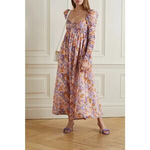 Zimmermann Cotton Floral Print Twist Front Midi Dress Purple Women's Size 1